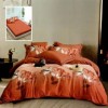 Lenjerie finet cu elastic 6 piese crini portocalii pe fundal caramiziu, cearceaf pilota 200x220 cm