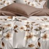 Lenjerie finet cu elastic 6 piese Flori alb/maro, cearceaf pilota 200x220 cm
