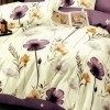 Lenjerie finet cu elastic 6 piese cu flori mov, cearceaf pilota 200x220 cm