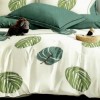 Lenjerie finet cu elastic 6 piese frunze verzi pe fundal crem, cearceaf pilota 200x220 cm