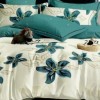 Lenjerie finet cu elastic 6 piese flori turcoaz pe fond crem, cearceaf pilota 200x220 cm