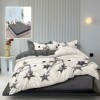 Lenjerie de pat din finet cu elastic, design stele gri pe fundal alb si gri
