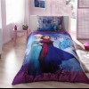Lenjerie de pat Disney Tac Frozen Ana si Elsa, 3 piese, bumbac, colorata, cearceaf elastic, fata perna, cearceaf pilota