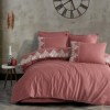 Lenjerie de pat dublu 100% bumbac, culoare roz corai, cu bordura de dantela si perne asortate, Clasy Home Osela