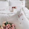 Lenjerie de pat dublu Amber crem din bumbac natural cu broderii florale, 6 piese, Saheser Home