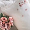 Lenjerie de pat dublu Amber crem din bumbac natural cu broderii florale, 6 piese, Saheser Home