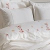 Lenjerie de pat dublu Amber crem din bumbac natural cu broderii florale, 6 piese, Saheser Home