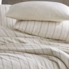 Lenjerie de pat dublu bumbac 100% Nazenin Home, Slub Ranforce Natur, cu dungi subțiri de culoare denim pe fundal crem.