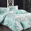 Lenjerie de pat dublu din bumbac 100% ranforce Nazenin Home Amazing, cu design tropical în nuanțe de turcoaz și alb.