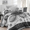 Lenjerie de pat dublu bumbac 100% Ranforce Blacky cu design modern în alb și negru, decorată cu linii abstracte și cercuri
