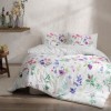 Lenjerie de pat dublu din bumbac ranforce cu model floral multicolor pe fundal alb
