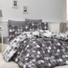 Lenjerie de pat dublu bumbac 100% ranforce gri, alb și negru cu model geometric de frunze - Bahar Home Bunku Grey