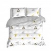 Lenjerie de pat dublu bumbac 100% ranforce cu design geometric în nuanțe de alb, gri și galben, set de 4 piese