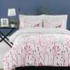 Lenjerie de pat dublu bumbac 100% ranforce cu design floral și păsări în nuanțe de roz și alb, set de 4 piese
