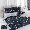 Lenjerie de pat dublu bumbac 100% ranforce cu design geometric în nuanțe de bleumarin, galben și alb, set de 4 piese
