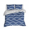 Lenjerie de pat dublu bumbac 100% ranforce cu design de linii curbe în nuanțe de albastru și alb, set de 4 piese