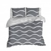 Lenjerie de pat dublu bumbac 100% ranforce cu design de linii curbe în nuanțe de gri și alb, set de 4 piese