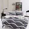 Lenjerie de pat dublu bumbac 100% ranforce cu design de linii curbe în nuanțe de gri și alb, set de 4 piese