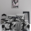 Lenjerie de pat dublu bumbac 100% ranforce cu design de frunze în nuanțe de negru și alb, set de 4 piese