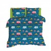 Lenjerie pat bumbac 100% ranforce Paula cu masini colorate pe fundal albastru inchis 6 piese