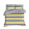 Lenjerie de pat dublu bumbac 100% ranforce cu design zigzag galben, gri și alb, set de 4 piese