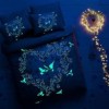 Lenjerie de pat dublu bumbac 100% ranforce fosforescentă TAC Orkide cu design floral roz.