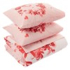 Lenjerie de pat dublu fosforescentă cu design romantic de trandafiri și inimioare roșii pe fundal roz, bumbac 100% ranforce
