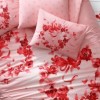 Lenjerie de pat dublu fosforescentă cu design romantic de trandafiri și inimioare roșii pe fundal roz, bumbac 100% ranforce