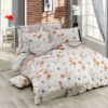 Lenjerie de pat dublu bumbac 100% Nazenin Home, model Adalia Kiremit, ranforce, cu flori portocalii și albastre pe fundal alb.