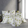 Lenjerie de pat dublu bumbac 100% ranforce model Amara cu design floral în nuanțe de verde și alb