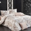Lenjerie de pat dublu bumbac 100% ranforce model Amazing bej cu design floral în nuanțe de bej și alb