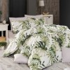 Set lenjerie de pat botanic verde și alb, bumbac 100% Ranforce, cu imprimeu de frunze botanice