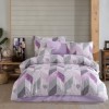 Lenjerie de pat dublu bumbac 100% ranforce model Eldora cu design geometric în nuanțe de lila și gri