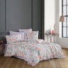 Lenjerie de pat dublu bumbac 100% ranforce model Laura cu design floral în nuanțe de roz și verde