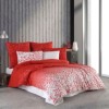Lenjerie de pat dublu bumbac 100% ranforce model Miracle Red cu design stelar în nuanțe de roșu și alb