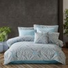 Lenjerie de pat dublu bumbac 100% ranforce model Nensi cu design geometric în nuanțe de albastru și gri