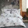 Lenjerie de pat model floral cu flori gri și galbene pe fundal alb, pat dublu, din bumbac 100% ranforce, Nazenin Home Parlin