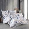 Lenjerie de pat dublu bumbac 100% ranforce model Romance cu design floral în nuanțe de albastru și piersică