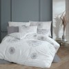 Lenjerie de pat model păpădii gri pe fundal alb, pat dublu, din bumbac 100% ranforce, Nazenin Home Willow