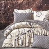 Lenjerie de pat model arabesc cu motive gri pe fundal bej, pat dublu, din bumbac 100% ranforce, Nazenin Home Otis