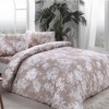 Lenjerie de pat dublu din bumbac 100% ranforce cu design floral cappuccino și alb