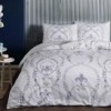 Lenjerie de pat dublu din bumbac 100% ranforce cu model floral mov pe fundal alb