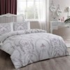 Lenjerie de pat dublu din bumbac 100% ranforce cu design floral roz pudră pe fundal alb