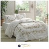 Lenjerie de pat dublu bumbac 100% Ranforce Bellarose cu design floral delicat în nuanțe de roz și verde pe fundal alb