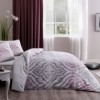 Lenjerie de pat dublu bumbac 100% ranforce cu design floral în nuanțe de lila, alb și gri, set de 4 piese