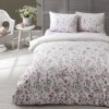 Lenjerie de pat dublu bumbac 100% ranforce Tac Elena, design floral delicat, alb, roz, mov și albastru