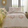 Lenjerie de pat dublu cu design elegant cappuccino și crem cu motive florale, bumbac 100% ranforce