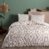 Lenjerie de pat dublu bumbac 100% ranforce cu design geometric în nuanțe de bej și maro, set de 4 piese
