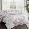Lenjerie de pat dublu bumbac 100% ranforce cu model floral elegant roz și gri pe fundal alb