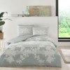 Lenjerie de pat Tac din bumbac ranforce cu design floral alb pe fundal verde deschis